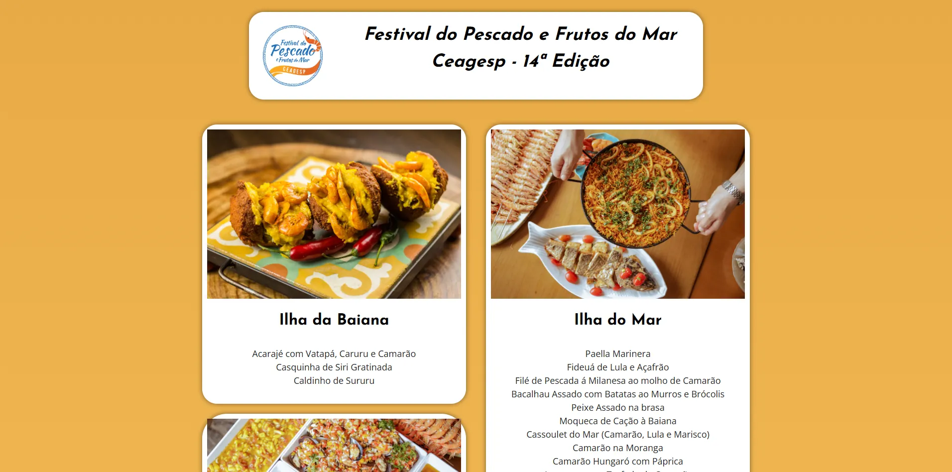 Seção de cardápio do portal dos festivais da CEAGESP