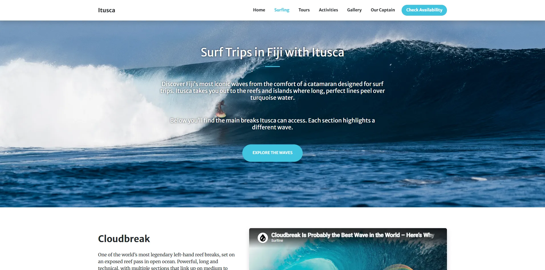 Seção de surf do site do Itusca